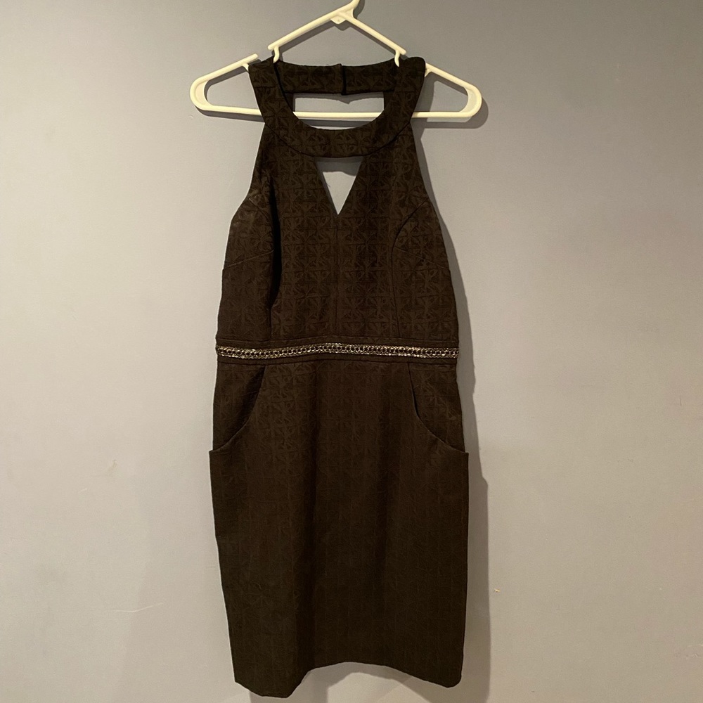 NWOT Jessica Simpson sleeveless black dress with pockets geometric neckline